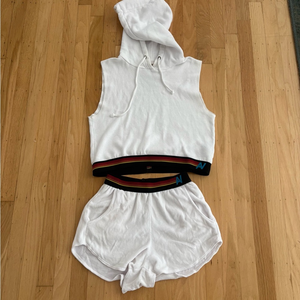 Aviator nation White Hoodie and Shorts Set